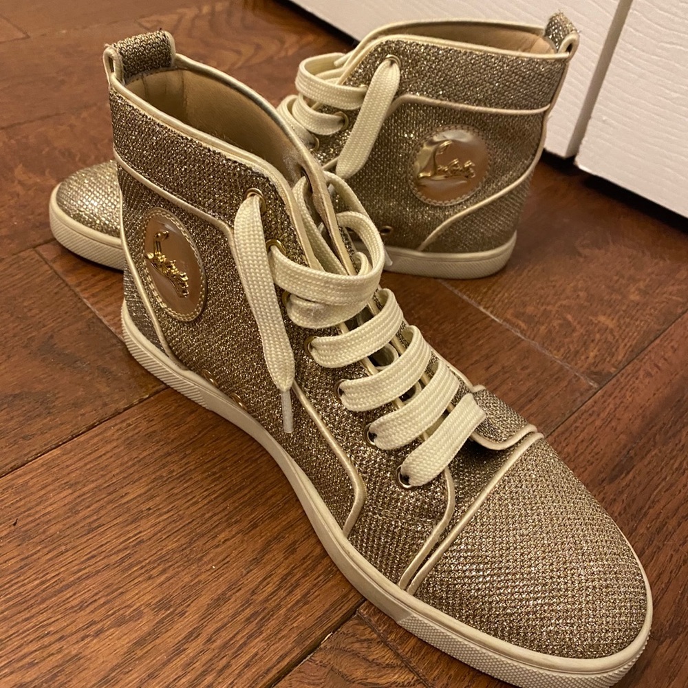 Christian Louboutin Gold Glitter High-Top Sneakers
